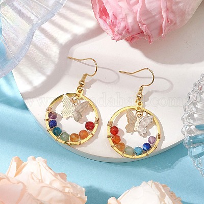 Серьги с подвесками из натурального драгоценного камня 7 чакра EJEW-TA00512-1