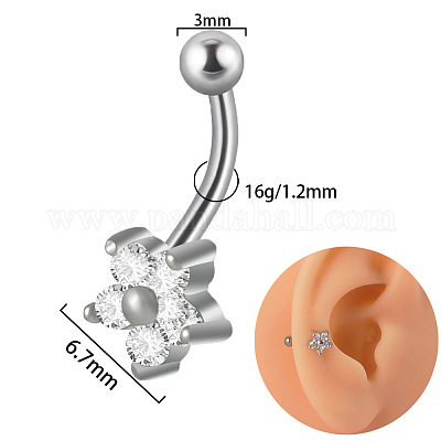 Серьги-гвоздики для хряща из титана g23 с прозрачным кубическим цирконием и изогнутой штангой FS-WGD98FB-31-1