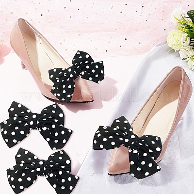 Съемные украшения для обуви из полиэстера и атласа в горошек с бантом DIY-WH0410-44C-1