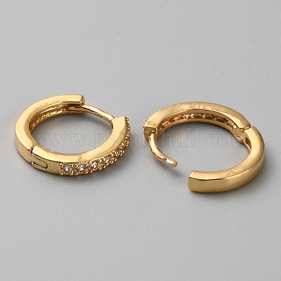 Латунные микро проложить серьги обруча кубического циркония EJEW-WH0010-13B-G-1
