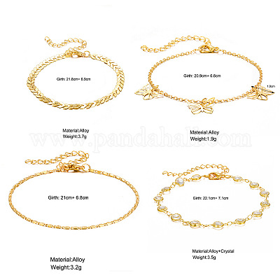4 шт. 4 стиля сплава кристалл горный хрусталь бабочка подвеска браслеты на ногу наборы для женщин FS-WGF915E-01-1