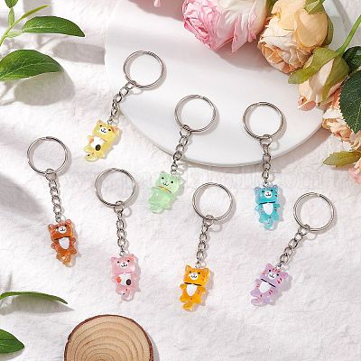 Светящиеся подвески из прозрачной смолы с железными разрезными кольцами для ключей KEYC-JKC01209-1