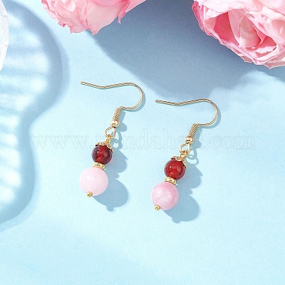 Круглые серьги-подвески из натурального кварца и сердолика EJEW-JE06473-1