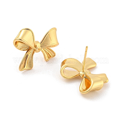Серьги-гвоздики из латуни с бантом EJEW-K263-34G-1