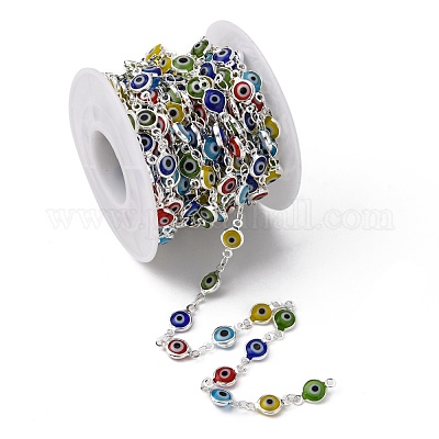 Ручной плоские круглые латунные Lampwork сглаза бисером цепи CHC-P002-01S-1