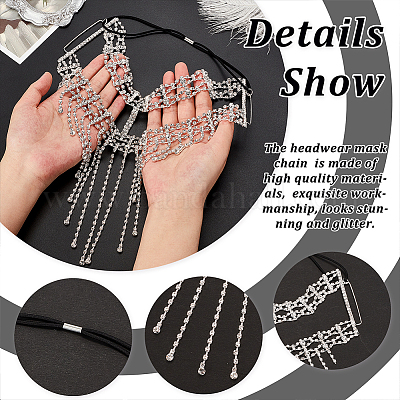 Маска для глаз с кисточками из цепочек из сплава страз для женщин AJEW-WH0258-810S-1