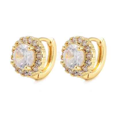 Плоские круглые серьги-кольца из латуни с покрытием стойки EJEW-N055-35G-RS-1