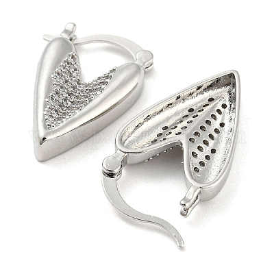 Толстые серьги-кольца из латуни в форме сердца с микропаве и прозрачным фианитом EJEW-Q785-03P-1