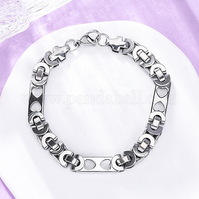 201 браслет-цепочка из нержавеющей стали с византийским узором BJEW-B078-154P-1