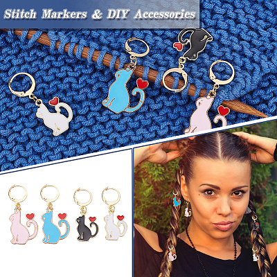 Маркеры петель с замком в виде кота из сплава эмали HJEW-PH01711-1