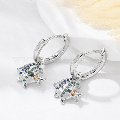 Серьги-кольца из латуни с прозрачным фианитом EJEW-Q014-26P-1