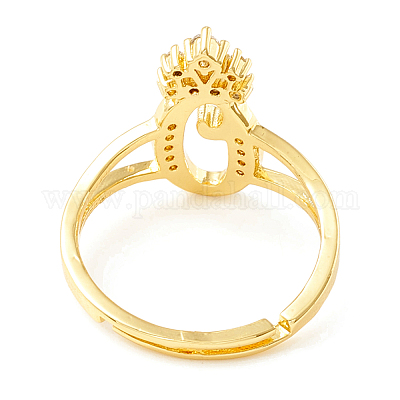 Прозрачная буквица из кубического циркония с регулируемым кольцом в виде короны RJEW-M139-17O-1