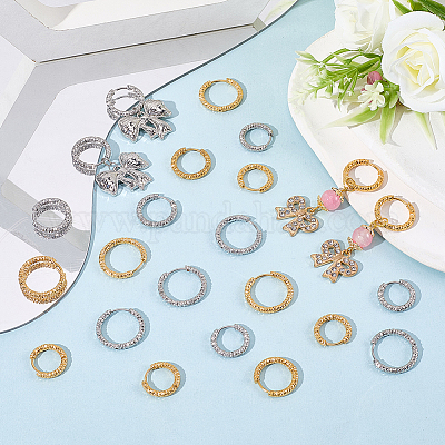 24 шт. 6 стиля текстурированных серег-колец из нержавеющей стали 303 для женщин EJEW-SC0001-79-1