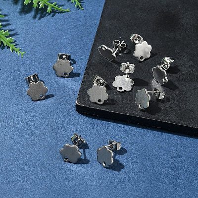 10 шт. фурнитура для сережек-гвоздиков из нержавеющей стали 201 с отверстием EJEW-FS0001-14C-1