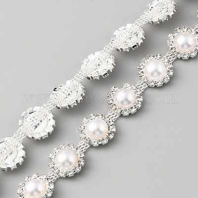 Хрустальные цепочки со стразами и пластиковыми жемчужными бусинами DIY-WH0028-32-1