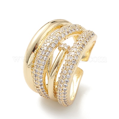 Открытое кольцо-манжета с цветком из прозрачного циркония RJEW-C056-10G-1