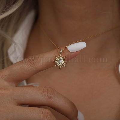 925 серебряное ожерелье с подвеской в виде солнца из прозрачного кубического циркония 5а для женщин NJEW-C087-02G-1