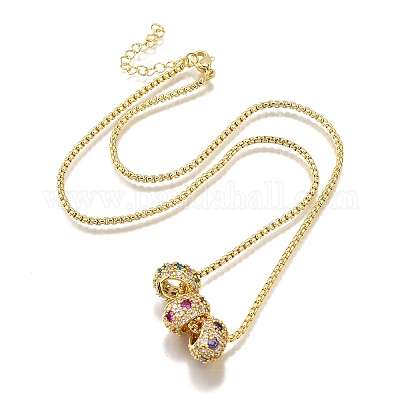 Латунный микропаве разноцветный кубический цирконий 3 рондель подвеска коробка цепочка ожерелья NJEW-K287-03G-1