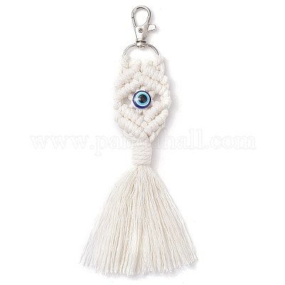 Подвеска ручной работы из хлопковых ниток и смолы в стиле макраме от сглаза HJEW-JM02627-02-1