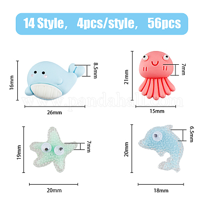 56 шт. 14 стиля океан тематика непрозрачная смола кабошоны CRES-HY0001-02-1