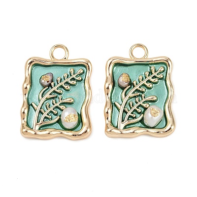 Латунная эмаль и натуральный жемчуг прямоугольник с подвесками-цветами KK-K351-51G-04-1