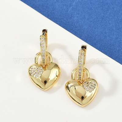 Латунные серьги-кольца из прозрачного кубического циркония EJEW-S275-01G-1