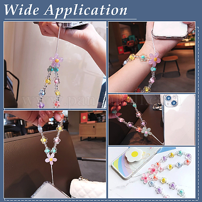6 шт. 6 стиля красочные цветочные смоляные бусины цепочки мобильные ремешки&nbsp;AJEW-FG0007-34-1