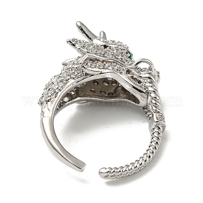 Открытая манжета из латуни дракона с прозрачным фианитом RJEW-L111-01P-1