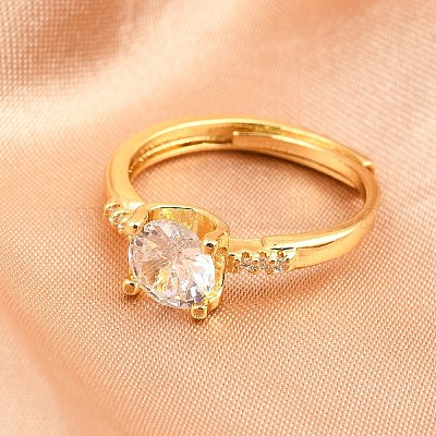 Женские кольца на палец из латуни с микропаве и кубическим цирконием RJEW-Z113-35G-1