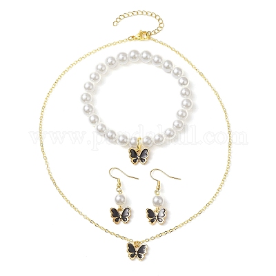 Ожерелья с подвесками в виде бабочек из сплава и эмали SJEW-JS01315-04-1