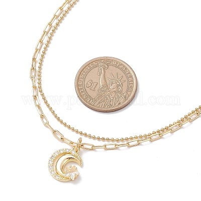 Латунные подвески в виде луны со звездой из прозрачного кубического циркония NJEW-JN05383-1