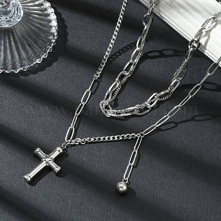 Ожерелья с подвеской-крестом из нержавеющей стали 304 NJEW-M078-05P-1