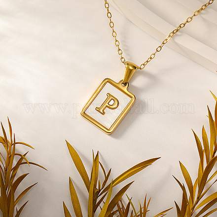 Прямоугольные ожерелья с подвеской в виде ракушки из нержавеющей стали 304 с натуральным белым узором для женщин FS-WGB5EDA-16-1