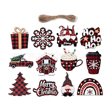 12 шт. Рождественские подвесные украшения из дерева с односторонним УФ-отпечатком WOOD-N020-28-1