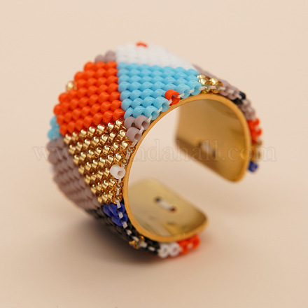 Регулируемые манжеты-кольца в стиле бохо из нержавеющей стали 304 и стеклянных бусин FS-WG09053-26-1