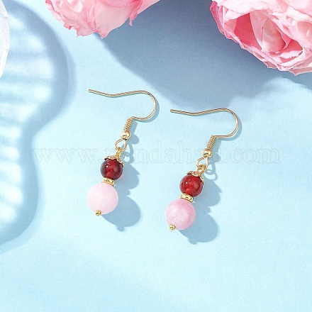 Круглые серьги-подвески из натурального кварца и сердолика EJEW-JE06473-1