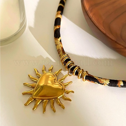 Ожерелья из фланелевого шнура с леопардовым принтом из нержавеющей стали 304 NJEW-K289-01A-G-1