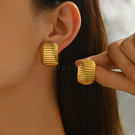 Минималистичные овальные серьги-гвоздики из нержавеющей стали в полоску UW8798-1