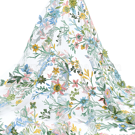 Полиэстер кружевная ткань с цветочным узором DIY-WH0061-019B-1