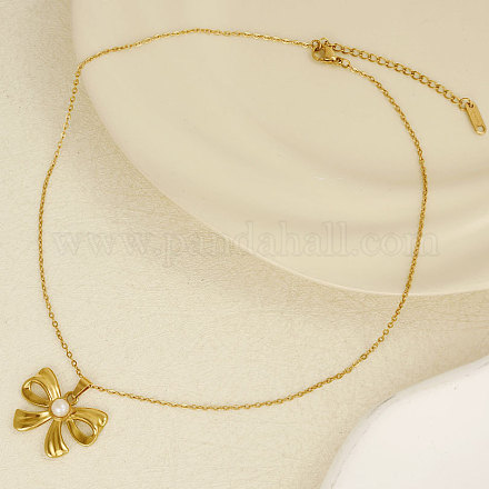 Ожерелья с подвеской-бантом из нержавеющей стали 304 с натуральным жемчугом NZ3169-2-1