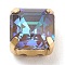 Sew on Rhinestone, Mocha Fluorescent Style, Glass Rhinestone, with Golden Tone Brass Prong Settings,  Garments Accessories, Faceted, Square, Capri Blue, 8x8x6mm, Hole: 1mm