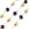 Handmade Lapis Lazuli Faceted Round Beaded Chains, Soldered, with Brass Beads, Long-Lasting Plated, with Spool, Golden, 6mm, about 32.81 Feet(10m)/Roll