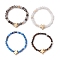 Round Natural Tiger Eye & Black Rutilated Quartz & Lapis Lazuli & Pink Opal Beads Stretch Rings, with Brass Star Beads, Mixed Color, Inner Diameter: 18mm