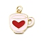 Brass Pendants, Cup with Heart Pattern Charms, with Enamel, with Jump Ring, Golden, 17x17x2mm, Hole: 3.2mm