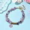 Natural Amethyst & Electroplate Non-magnetic Synthetic Hematite Chip Beaded Bracelets, Alloy Enamel Charms Bracelets for Women, Flat Round with Cross, 7-1/2 inch(19.2cm)