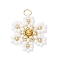 Glass Seed Beaded Flower Pendants, with 304 Stainless Steel Jump Rings, White, 22.5x17.5x4mm, Hole: 2.5mm