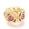 Brass Micro Pave Cubic Zirconia Beads, Rondelle, Real 18K Gold Plated, Pink, 8.5x4.5mm, Hole: 3.5mm