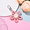 Polyester Pendant Decorations, with Alloy Swivel Clasps, Flower, Platinum, Pink, 90mm