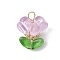 Brass Glass Flowers Pendants, Plum, 22x18.5x18.5mm, Hole: 3.5x3.5mm