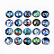 Glass Cabochons, Half Round with Christmas Themed Pattern, Blue, 25x7.5mm, 20pcs/set